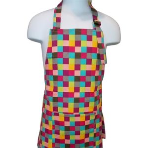Grid Cotton Canvas Kid's Apron. OneSize. Colorful Geo Adjustable w/ Front Pocket